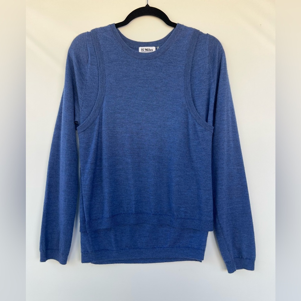 27 Miles 100% Cashmere Blue‎ Sweater Size L